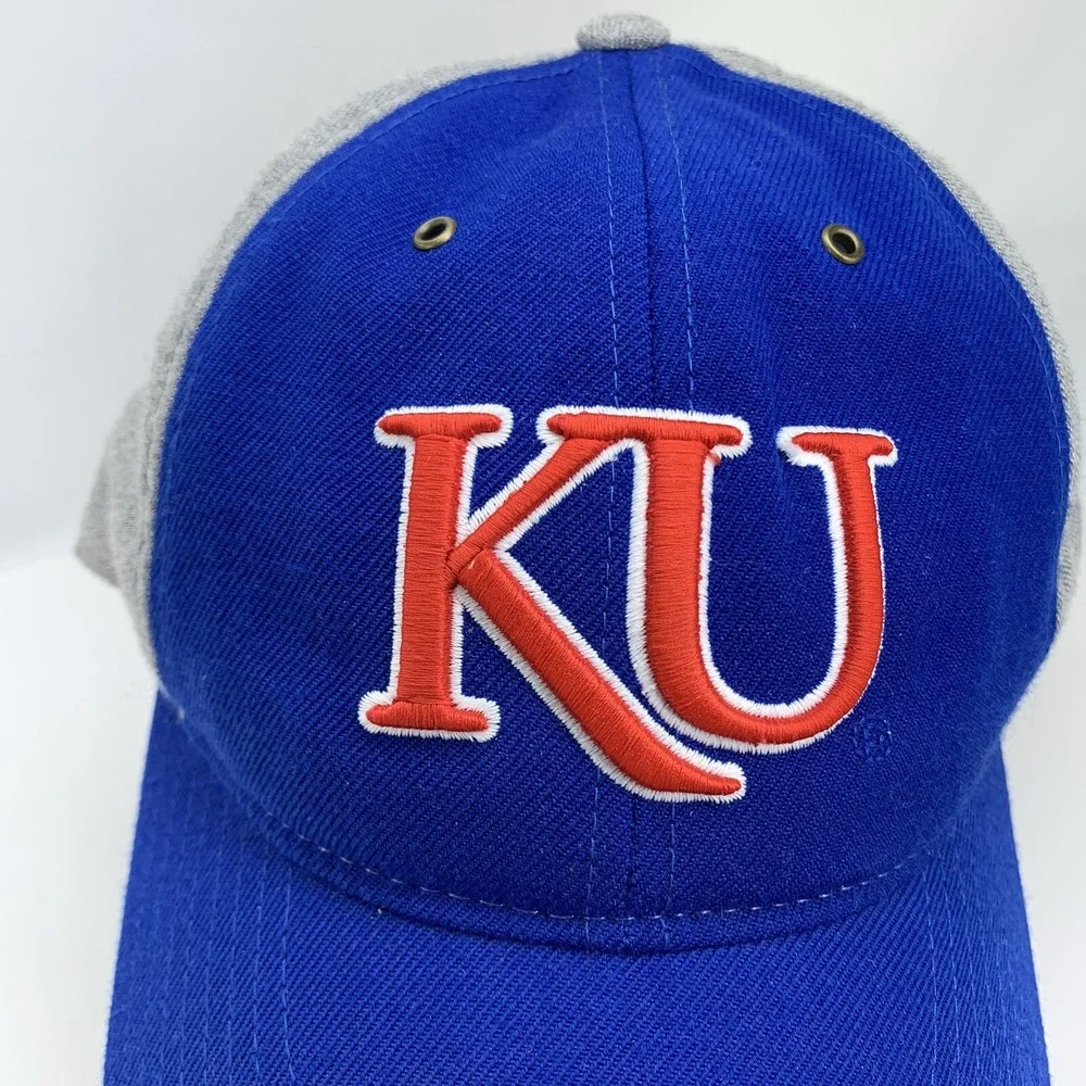 KU Kansas Jayhawks Hat Blue Gray Adidas Adjustable Strapback OSFA Baseball Cap